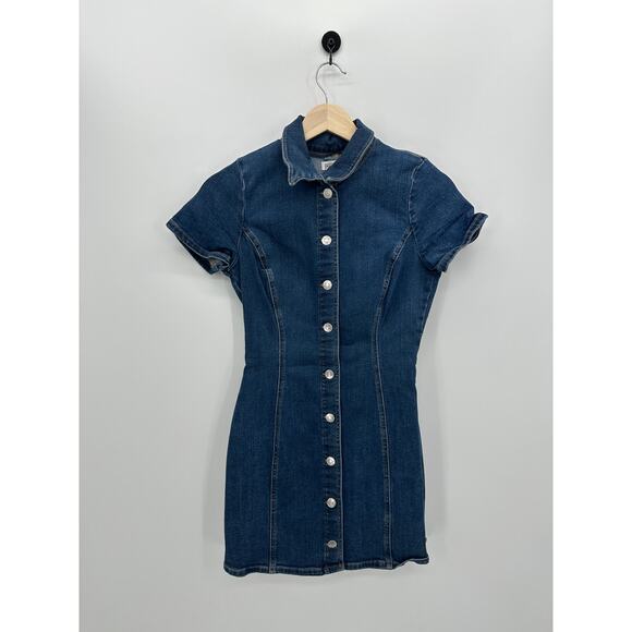 Zara Dresses & Skirts - Zara Womens Denim Button Front Dress Size S Mini Short Sleeve Preppy Fall